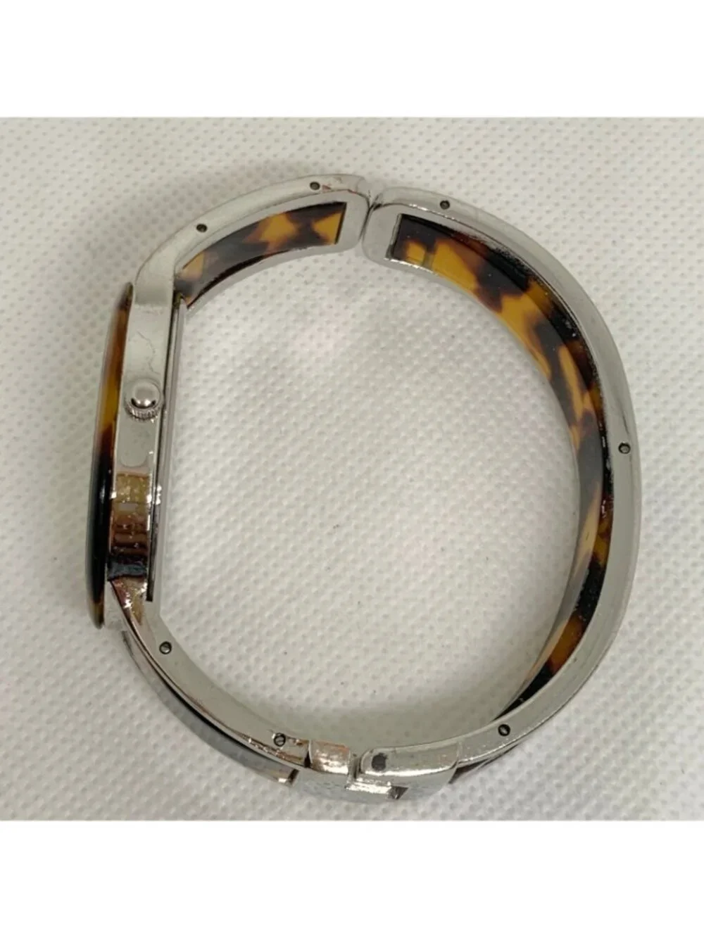 Narmi silver tone Tortoise shell cuff bracelet watch mop dial 28mm 6.5” running